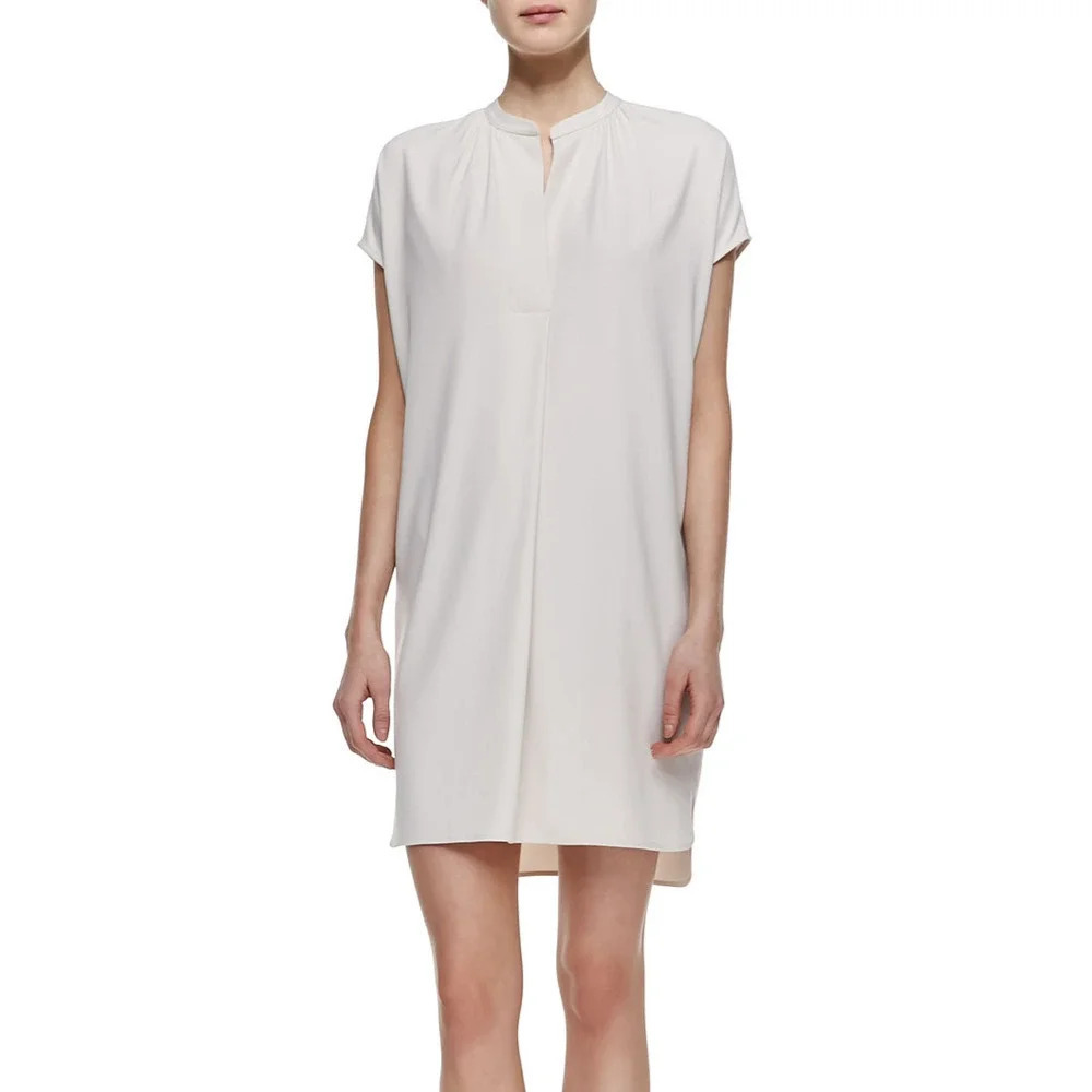 Vince Short Sleeve Popover Shift Dress Beige Size S